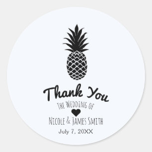 Zwart & Wit Tropisch Ananas Elegant Chic Ronde Sticker