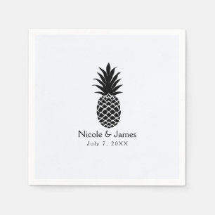Zwart & Wit Tropisch Ananas Elegant Chic Servetten