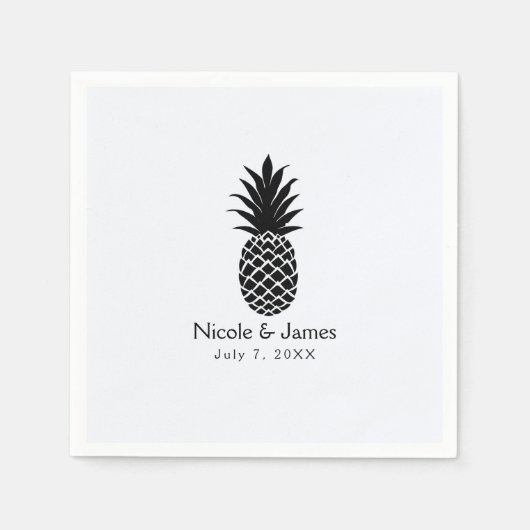 Zwart & Wit Tropisch Ananas Elegant Chic Servetten (Voorkant)