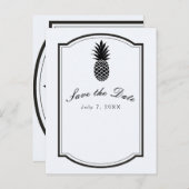 Zwart & Wit Tropisch Ananas Save the Date Aankondigingskaart (Voorkant / Achterkant)