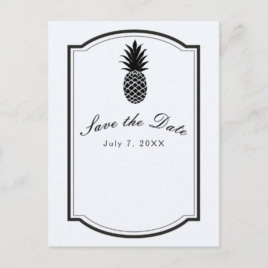 Zwart & Wit Tropisch Ananas Save the Date Aankondigingskaart (Voorkant)