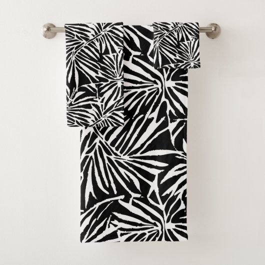 Zwart-wit tropisch blad herhalend patroon bad handdoek (Insitu)