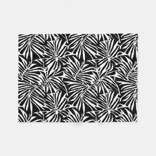 Zwart-wit tropisch blad herhalend patroon fleece deken (Voorkant (Horizontaal))