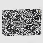 Zwart-wit tropisch blad herhalend patroon golfhanddoek (Horizontaal)