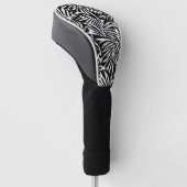 Zwart-wit tropisch blad herhalend patroon golfheadcover (Schuin)