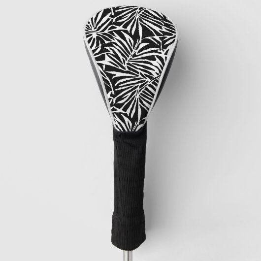 Zwart-wit tropisch blad herhalend patroon golfheadcover (Voorkant)