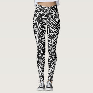 Zwart-wit tropisch blad herhalend patroon leggings