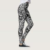 Zwart-wit tropisch blad herhalend patroon leggings (Rechts)
