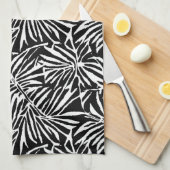 Zwart-wit tropisch blad herhalend patroon theedoek (Quarter Fold)
