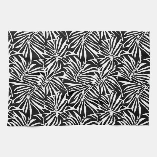 Zwart-wit tropisch blad herhalend patroon theedoek (Horizontaal)