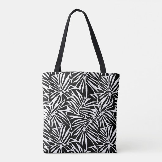 Zwart-wit tropisch blad herhalend patroon tote bag (Achterkant)
