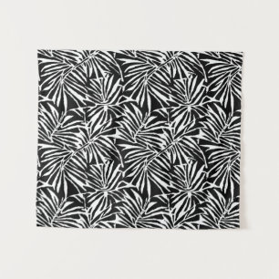 Zwart-wit tropisch blad herhalend patroon wandkleed