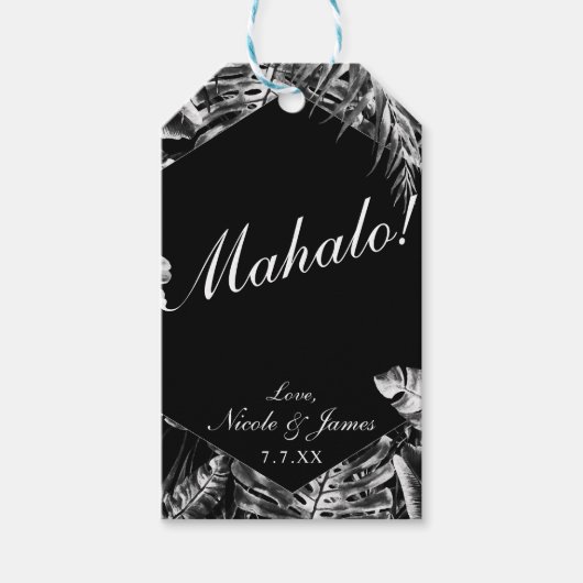 Zwart Wit Tropisch Eiland Chic Eiland Bruiloft Cadeaulabel (Voorkant)