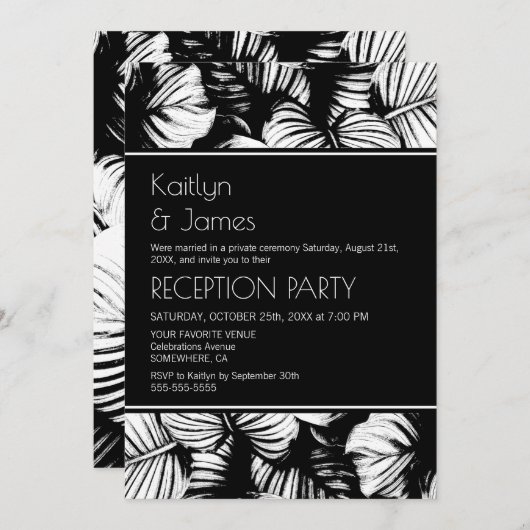 Zwart-wit tropisch palm bruiloftsfeest kaart (Voorkant / Achterkant)