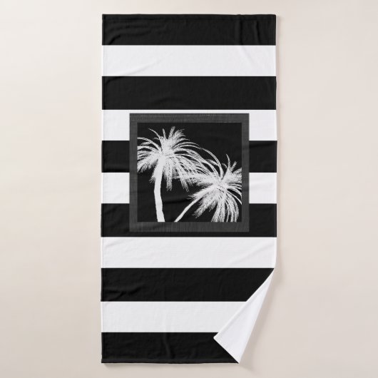 Zwart-wit Tropisch palm Trees Modern Chic Bad Handdoek (Badhanddoek)