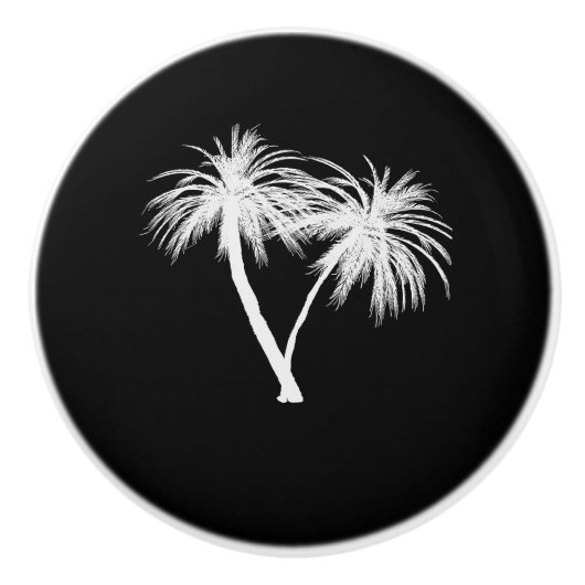 Zwart-wit Tropisch palm Trees Modern Chic Keramische Knop (Voorkant)