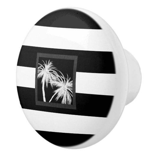 Zwart-wit Tropisch palm Trees Modern Chic Keramische Knop (Rechts)
