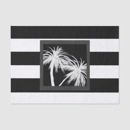 Zwart wit tropisch palm Trees Modern Chic Party Tissuepapier (Voorkant)