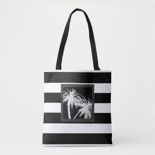 Zwart-wit Tropisch palm Trees Modern Chic Tote Bag (Voorkant)