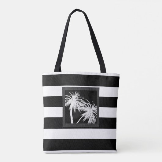 Zwart-wit Tropisch palm Trees Modern Chic Tote Bag (Achterkant)
