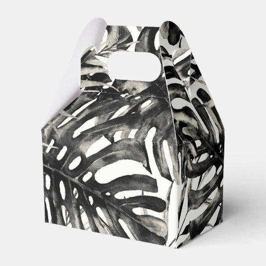 Zwart-wit tropisch palmledereiland Weddenschap Bedankdoosjes (Achterkant)