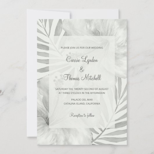 Zwart & Wit Tropisch Strand Palm Hibiscus Bruiloft Kaart (Voorkant)