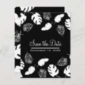 Zwart-wit Tropisch verlaat Chic Opslaan Datum Aankondigingskaart (Voorkant / Achterkant)