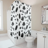 Zwart-wit tropisch zomerbladpatroon douchegordijn (In situ)