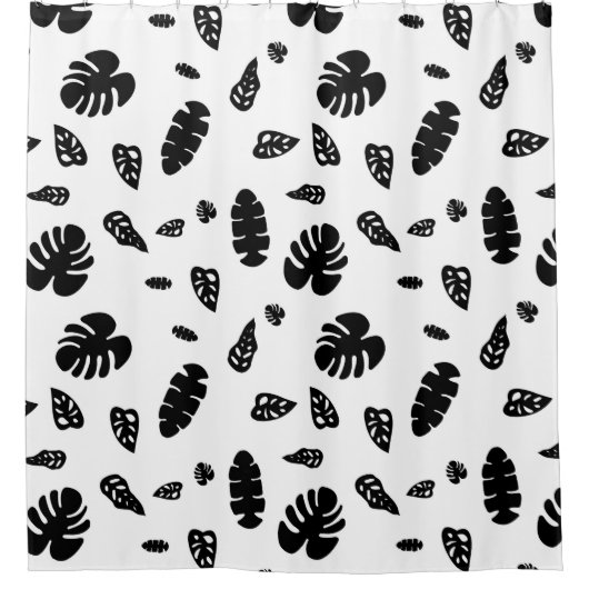Zwart-wit tropisch zomerbladpatroon douchegordijn (Voorkant)