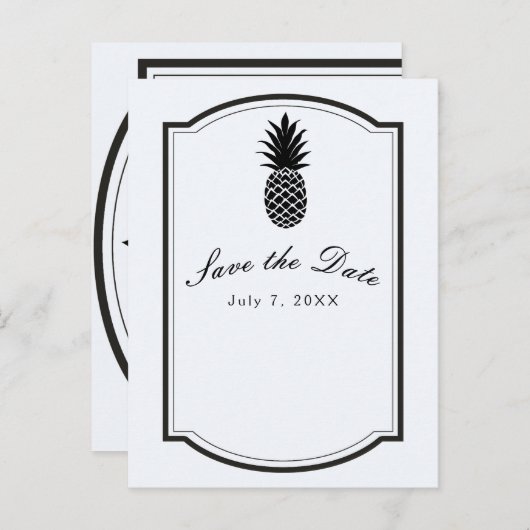 Zwart & Wit Tropische Ananas Bewaar de Datum Aankondigingskaart (Voorkant / Achterkant)