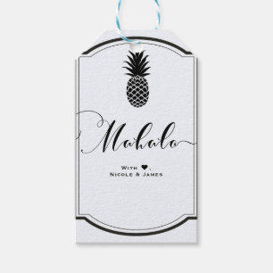 Zwart Wit Tropische Ananas Favor MAHALO ALOHA Cadeaulabel