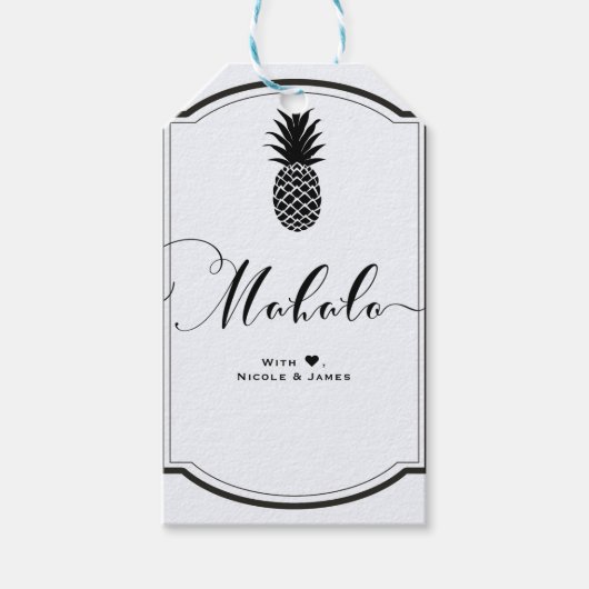 Zwart Wit Tropische Ananas Favor MAHALO ALOHA Cadeaulabel (Voorkant)