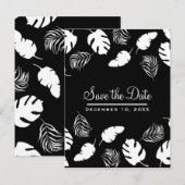 Zwart-Wit Tropische Bladeren Chic Bewaar de Datum Aankondigingskaart (Voorkant / Achterkant)