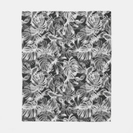 Zwart-wit tropische bladeren fleece deken