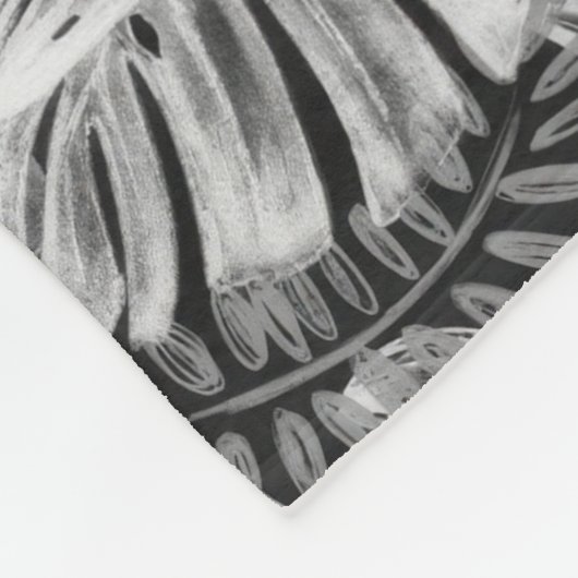 Zwart-wit tropische bladeren fleece deken (Hoek)
