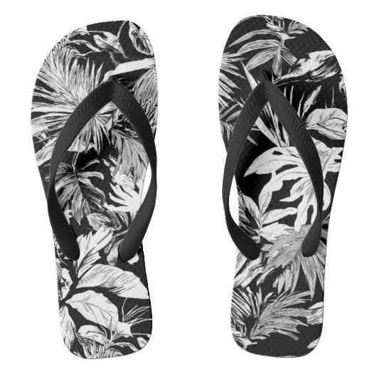 Zwart-wit tropische bladeren Flip Flops voor het s (Voetbed)