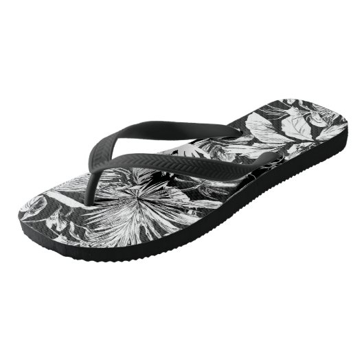 Zwart-wit tropische bladeren Flip Flops voor het s (Schuin)