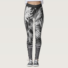 Zwart & wit tropische bladeren glitter & quote leggings