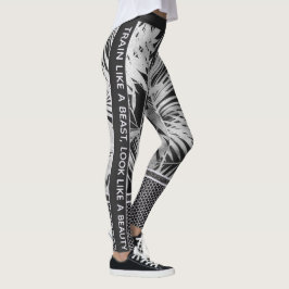 Zwart & wit tropische bladeren glitter & quote leggings