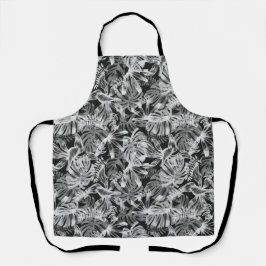 Zwart-wit tropische bladeren schort