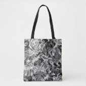 Zwart-wit tropische bladeren tote bag (Voorkant)