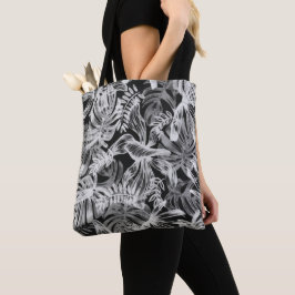 Zwart-wit tropische bladeren tote bag