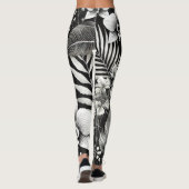 Zwart-wit Tropische Bloemen Gym Leggings (Achterkant)