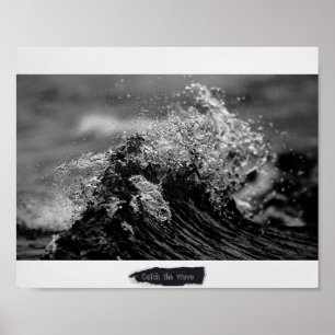 Zwart-wit Tropische Ocean Wave Printable Art Poster