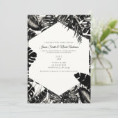Zwart-wit tropische palmbladeren bruiloft kaart (Staand voorkant)