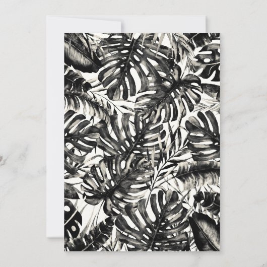 Zwart-wit tropische palmbladeren bruiloft kaart (Achterkant)