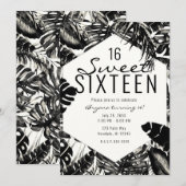 Zwart-wit tropische palmbladeren Sweet 16 Kaart (Voorkant / Achterkant)