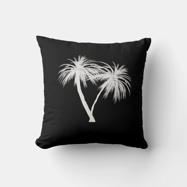 Zwart & Wit Tropische Palmboom Moderne Chic Kussen (Voorkant)