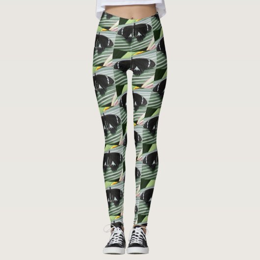 Zwart & Wit Tropische Vlinder Leggings (Voorkant)
