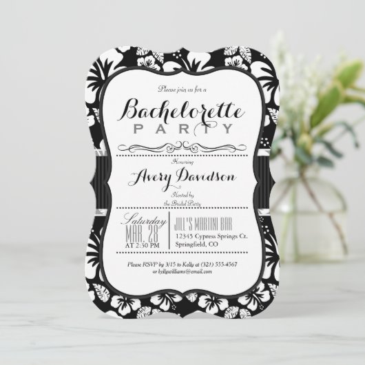 Zwart-wit Tropische vrijgezellenfeest Kaart (Staand voorkant)